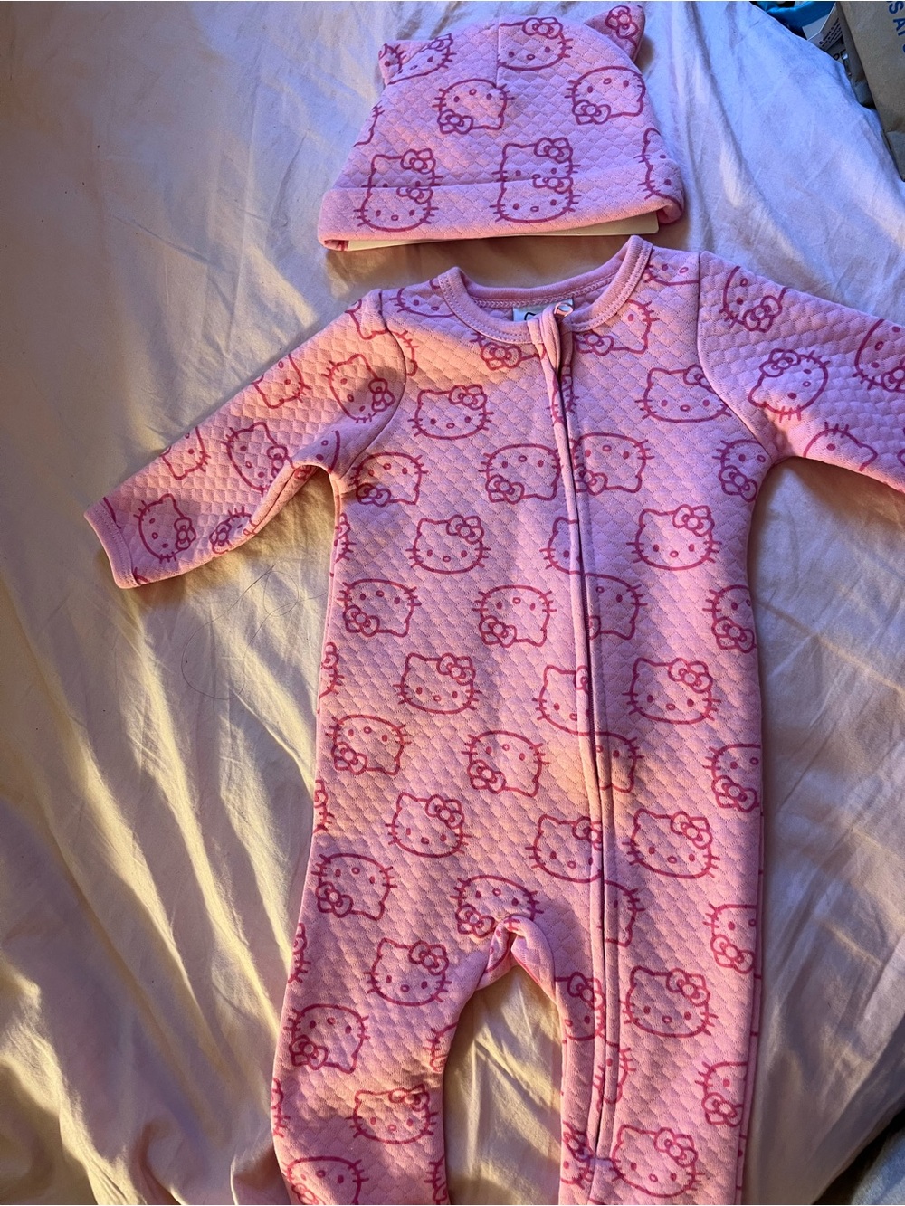 Hello Kitty Pink Quilted Footed One-Piece with Matching Hat